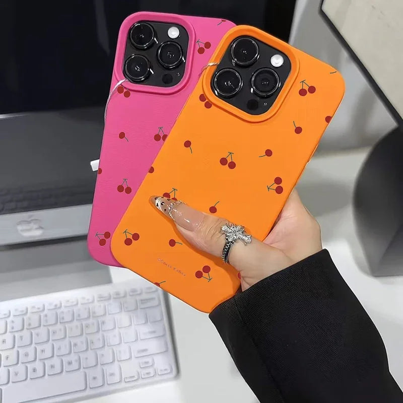 Cute Cartoon Cherry Silicone Phone Case – Lichee Pattern Protective Cover for iPhone 16/15/14/13/12/11 Pro Max/Plus/XR/XS Max