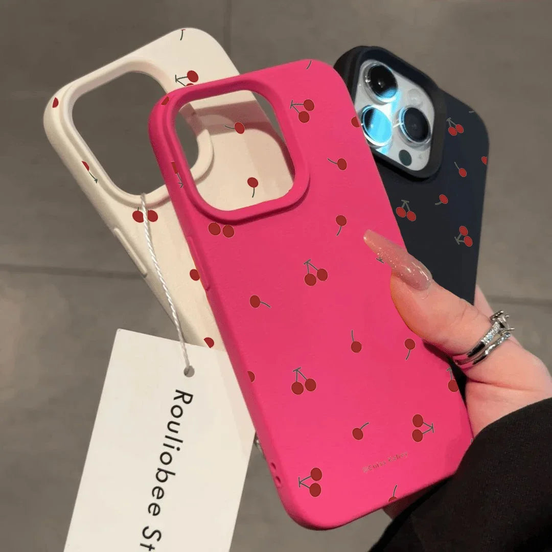 Cute Cartoon Cherry Silicone Phone Case – Lichee Pattern Protective Cover for iPhone 16/15/14/13/12/11 Pro Max/Plus/XR/XS Max