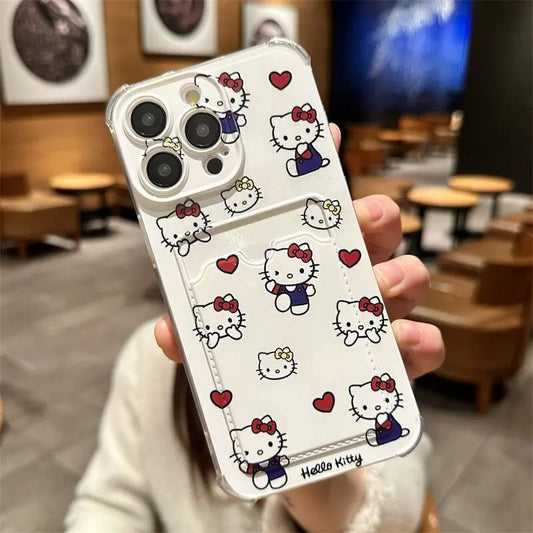 Hello Kitty Phone Case For IPhone 16 15 14 13 12 11 Pro Max 14 15 16 Plus 12 13 Mini 16E Photo Card Holder Wallet Clear Cover