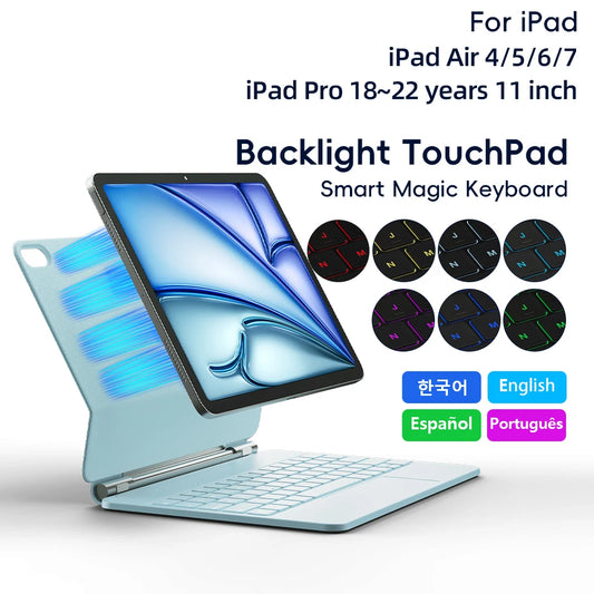 Magic Keyboard Case for iPad Air 4/5/6/7 – Smart Cover with Keyboard for iPad Pro 11” 2018–2022