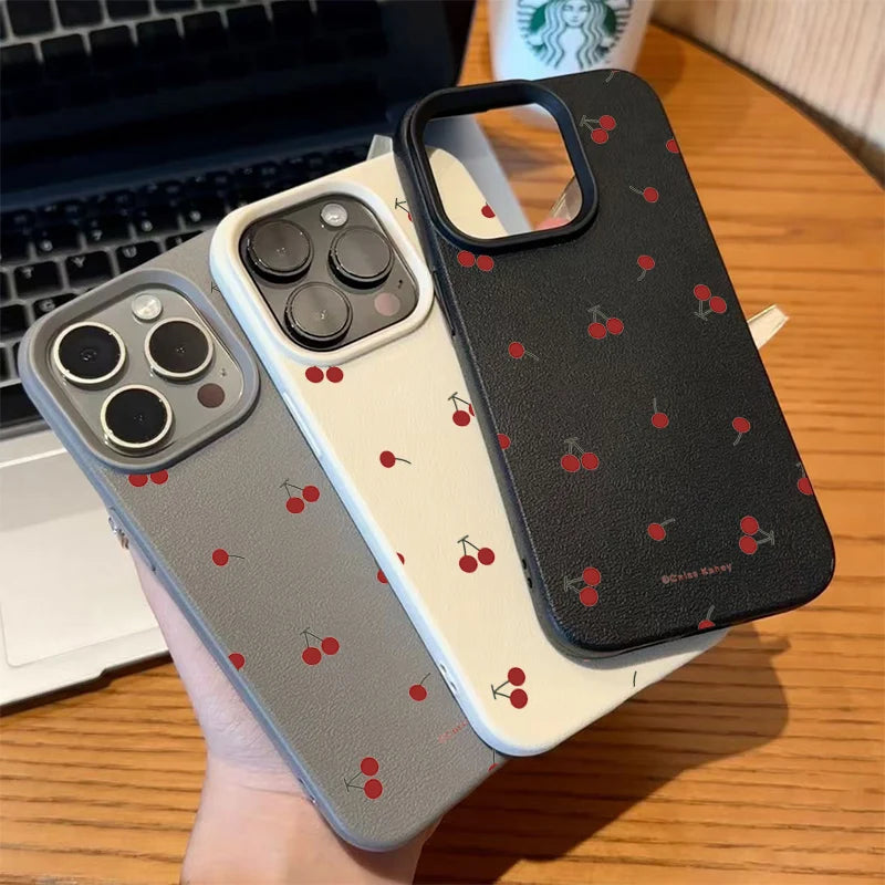 For iPhone 17 16 15 14 13 12 11 Pro Max CaseCute Cartoon Cherry Lichee Pattern Silicone Cover For iPhone XS Max XR 16 Plus Funda