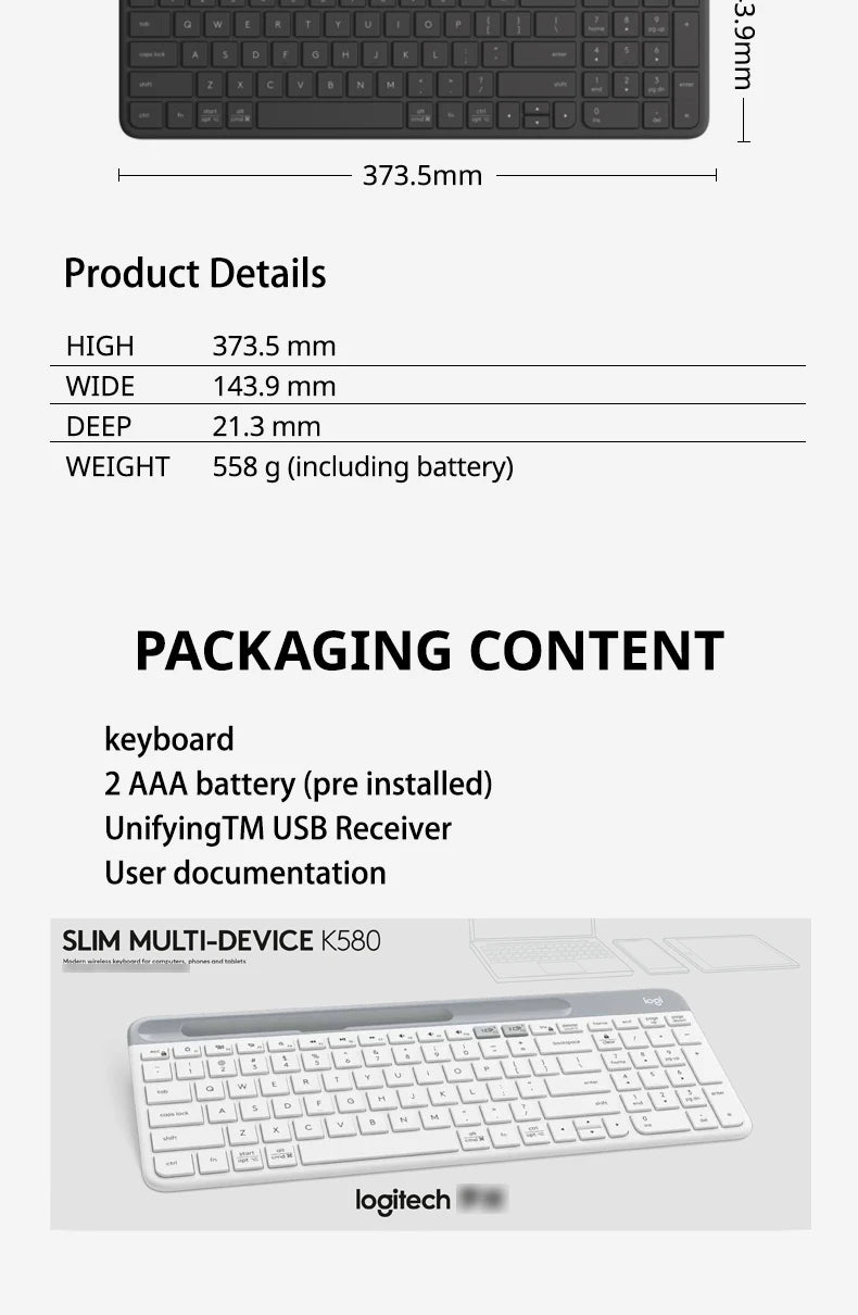 Logitech K580 Wireless Keyboard Portable Thin Light Multi-device Office Keyboard For PC Tablet Laptop Ipad Office Computer