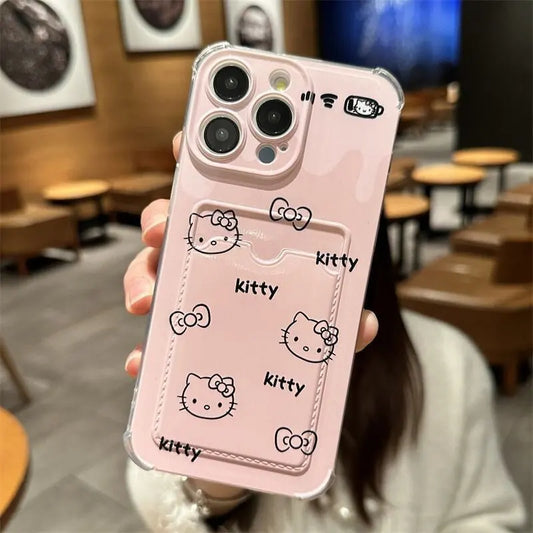 Hello Kitty Phone Case For IPhone 16 15 14 13 12 11 Pro Max 14 15 16 Plus 12 13 Mini 16E Photo Card Holder Wallet Clear Cover
