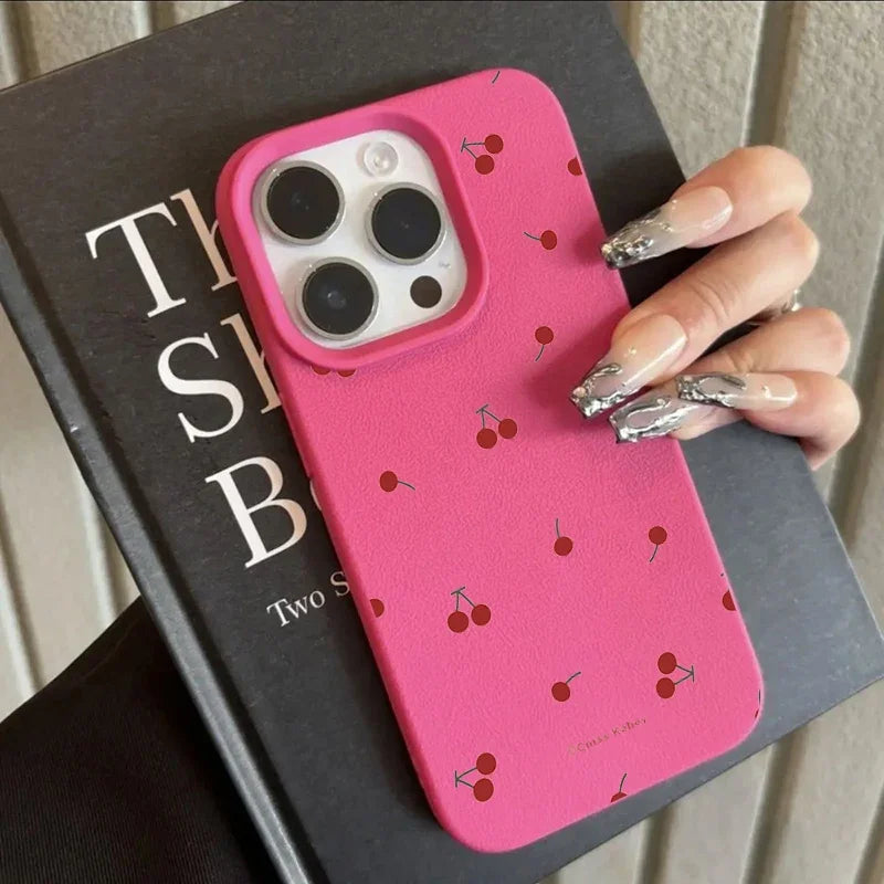 Cute Cartoon Cherry Silicone Phone Case – Lichee Pattern Protective Cover for iPhone 16/15/14/13/12/11 Pro Max/Plus/XR/XS Max