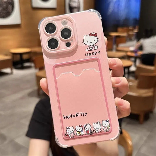 Hello Kitty Phone Case For IPhone 16 15 14 13 12 11 Pro Max 14 15 16 Plus 12 13 Mini 16E Photo Card Holder Wallet Clear Cover