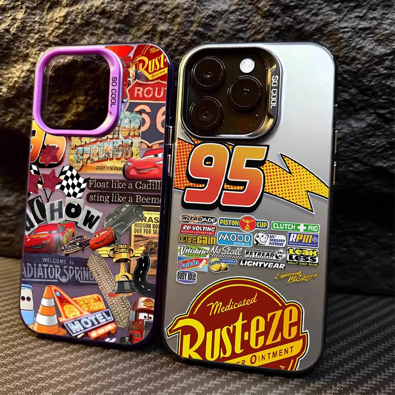 Lightning McQueen 95 Cars Plating Case for iPhone 13 14 16 15 12 11 Pro Max XS X XR 8 7 Plus SE 2020 Shockproof Matte Hard Cover