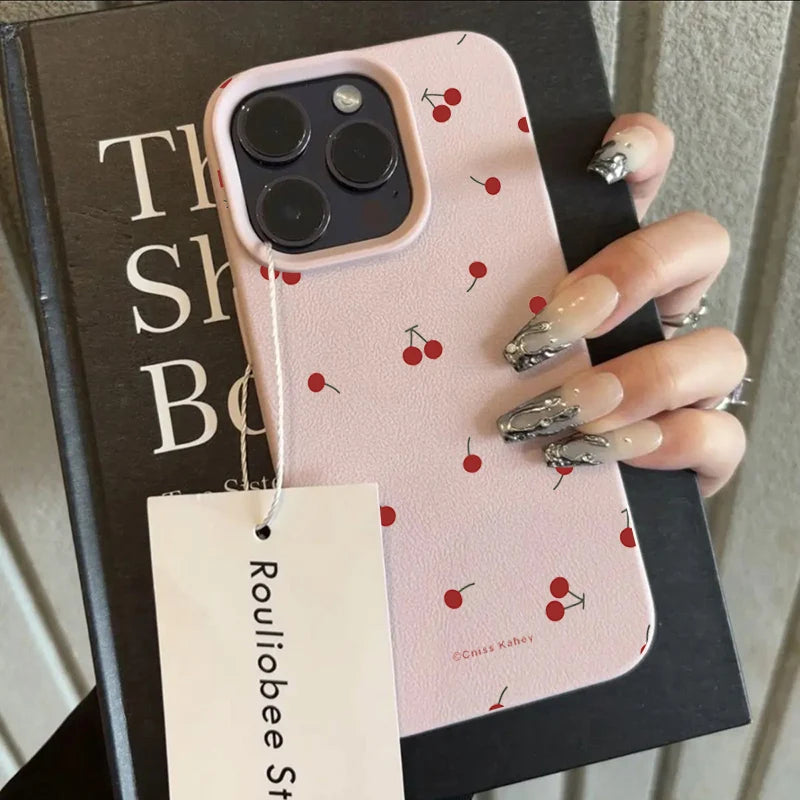 For iPhone 17 16 15 14 13 12 11 Pro Max CaseCute Cartoon Cherry Lichee Pattern Silicone Cover For iPhone XS Max XR 16 Plus Funda
