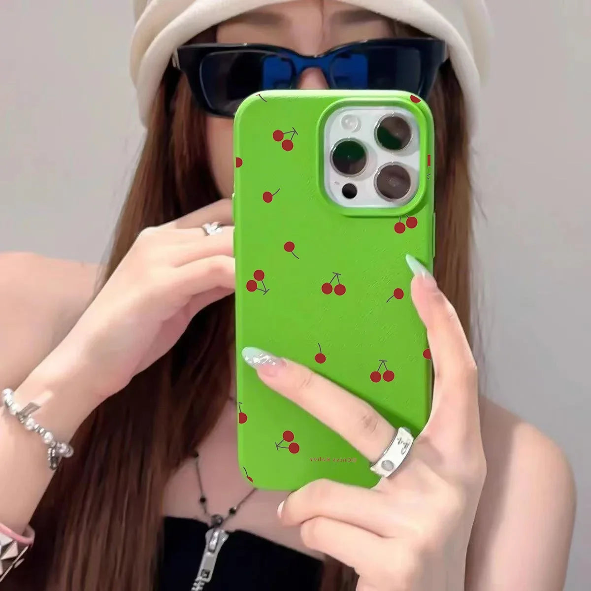 Cute Cartoon Cherry Silicone Phone Case – Lichee Pattern Protective Cover for iPhone 16/15/14/13/12/11 Pro Max/Plus/XR/XS Max