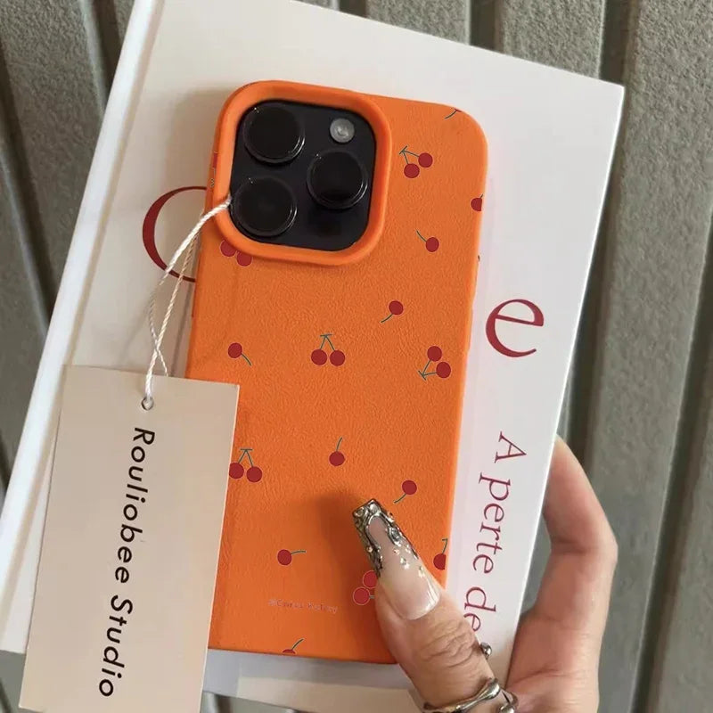 Cute Cartoon Cherry Silicone Phone Case – Lichee Pattern Protective Cover for iPhone 16/15/14/13/12/11 Pro Max/Plus/XR/XS Max