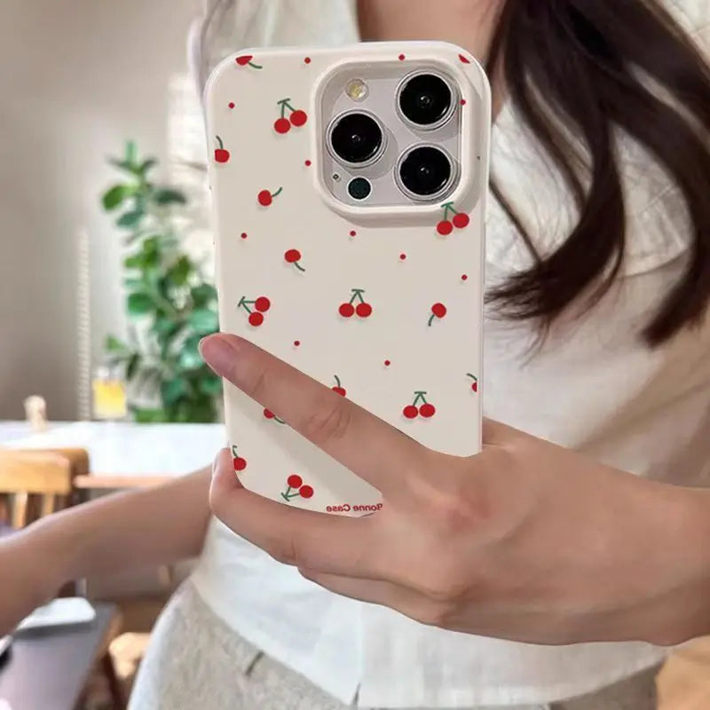For iPhone 17 16 15 14 13 12 11 Pro Max CaseCute Cartoon Cherry Lichee Pattern Silicone Cover For iPhone XS Max XR 16 Plus Funda