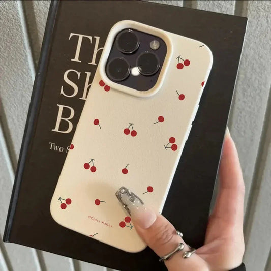 Cute Cartoon Cherry Silicone Phone Case – Lichee Pattern Protective Cover for iPhone 16/15/14/13/12/11 Pro Max/Plus/XR/XS Max