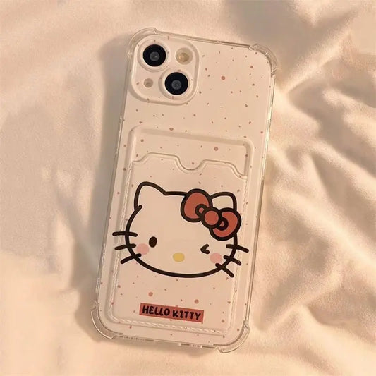 Hello Kitty Phone Case For IPhone 16 15 14 13 12 11 Pro Max 14 15 16 Plus 12 13 Mini 16E Photo Card Holder Wallet Clear Cover