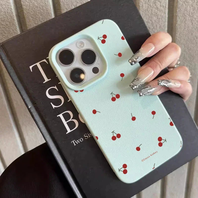 Cute Cartoon Cherry Silicone Phone Case – Lichee Pattern Protective Cover for iPhone 16/15/14/13/12/11 Pro Max/Plus/XR/XS Max