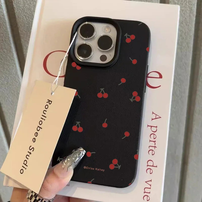 Cute Cartoon Cherry Silicone Phone Case – Lichee Pattern Protective Cover for iPhone 16/15/14/13/12/11 Pro Max/Plus/XR/XS Max