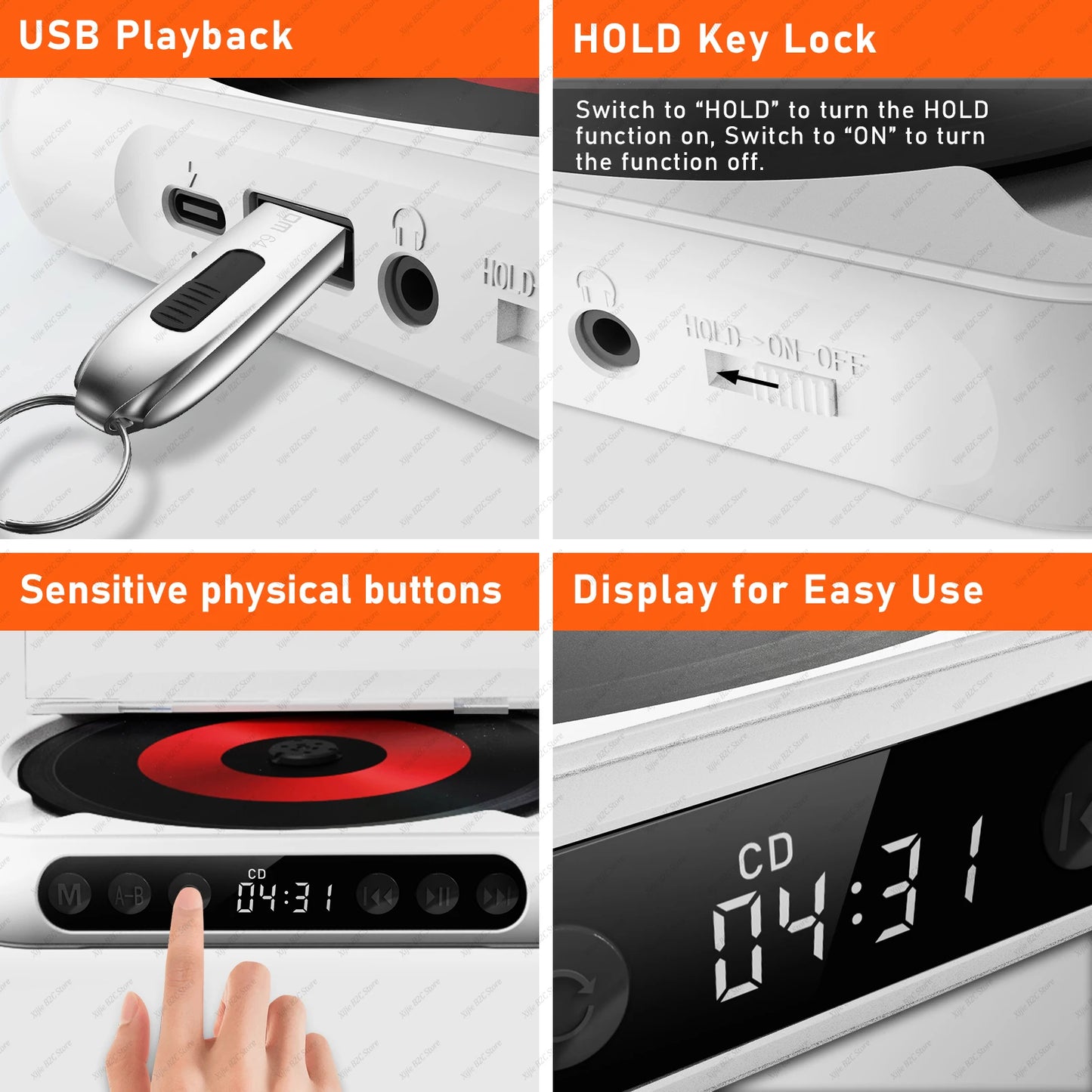 KC-918 CD Player Portable Bluetooth Music Player CD Runner Dustproof Cover 6 Modes A-B Repeat Timer With Remote Control