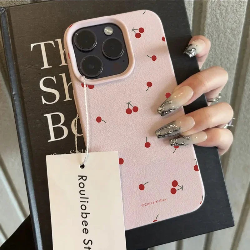 Cute Cartoon Cherry Silicone Phone Case – Lichee Pattern Protective Cover for iPhone 16/15/14/13/12/11 Pro Max/Plus/XR/XS Max