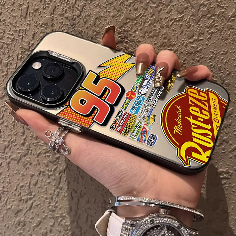 Lightning McQueen 95 Cars Plating Case for iPhone 13 14 16 15 12 11 Pro Max XS X XR 8 7 Plus SE 2020 Shockproof Matte Hard Cover