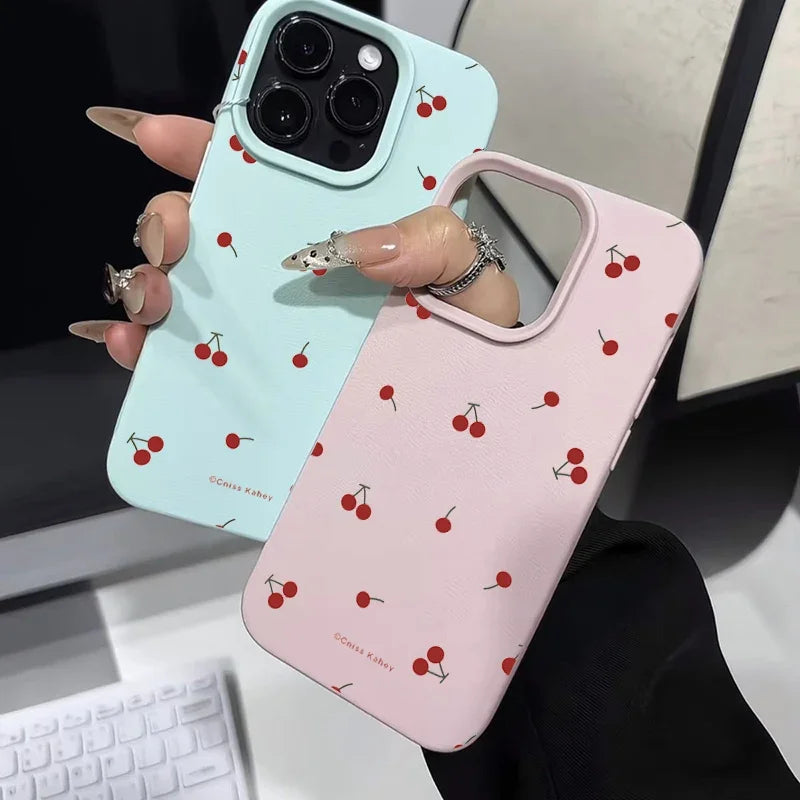 Cute Cartoon Cherry Silicone Phone Case – Lichee Pattern Protective Cover for iPhone 16/15/14/13/12/11 Pro Max/Plus/XR/XS Max