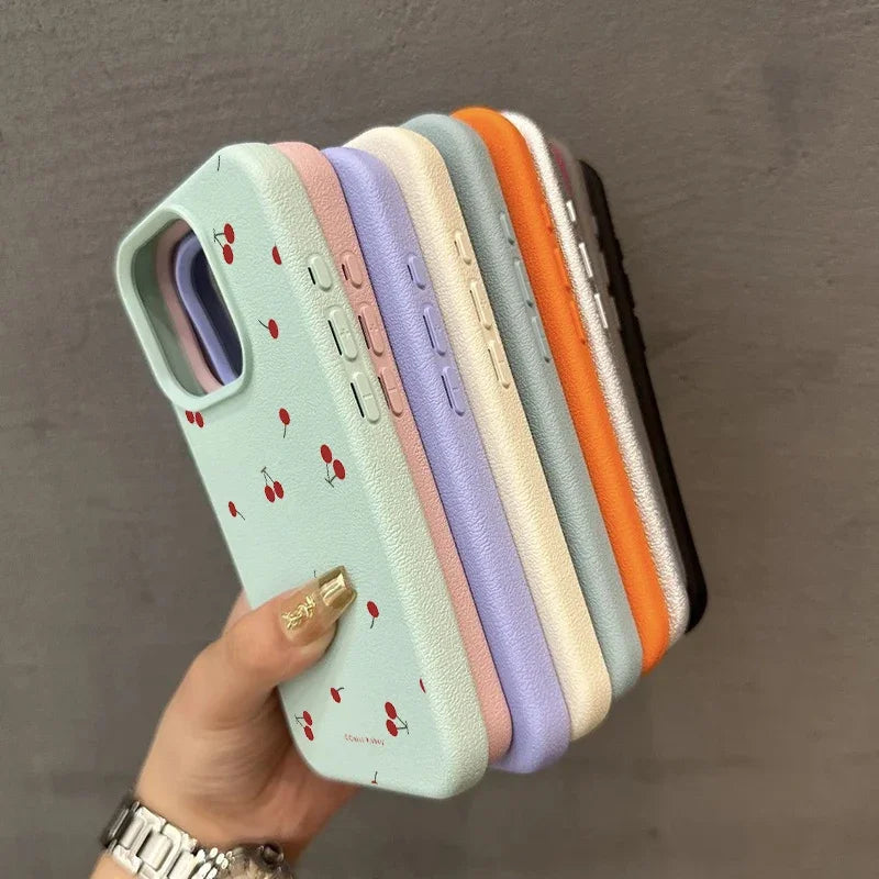 Cute Cartoon Cherry Silicone Phone Case – Lichee Pattern Protective Cover for iPhone 16/15/14/13/12/11 Pro Max/Plus/XR/XS Max