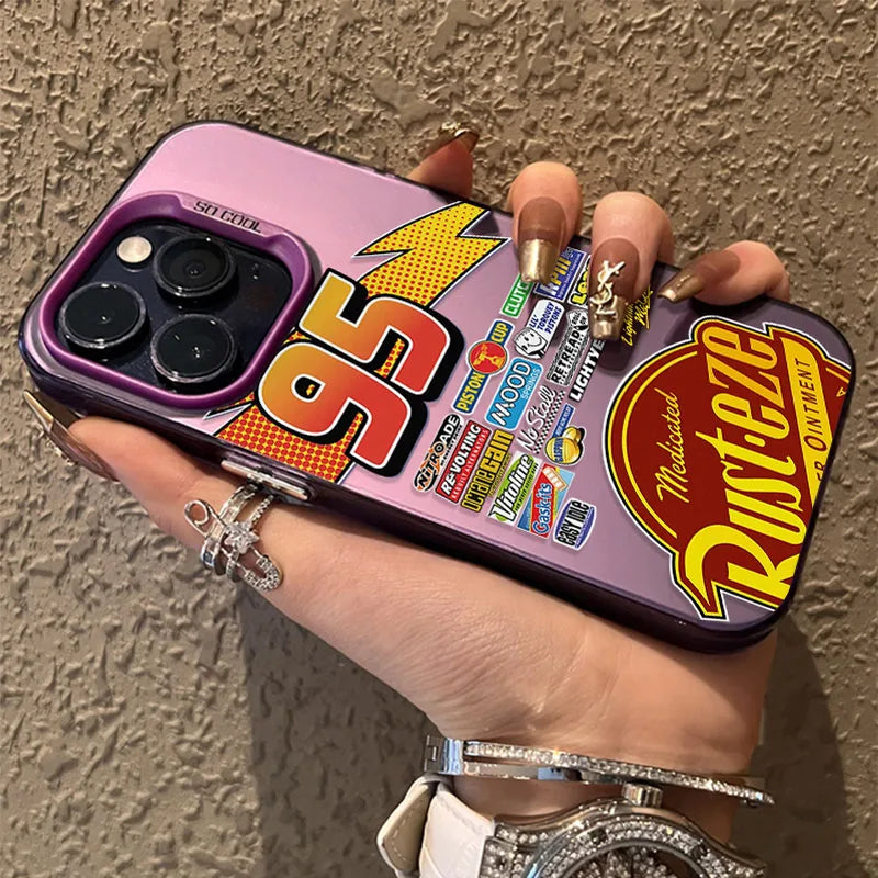 Lightning McQueen 95 Cars Plating Case for iPhone 13 14 16 15 12 11 Pro Max XS X XR 8 7 Plus SE 2020 Shockproof Matte Hard Cover