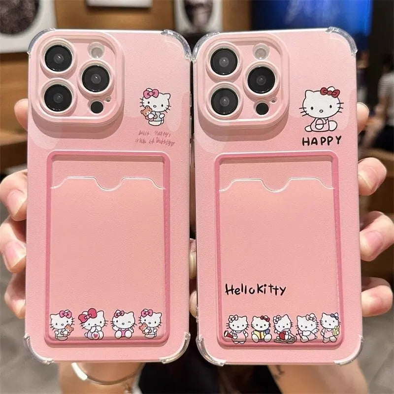 Hello Kitty Phone Case For IPhone 16 15 14 13 12 11 Pro Max 14 15 16 Plus 12 13 Mini 16E Photo Card Holder Wallet Clear Cover