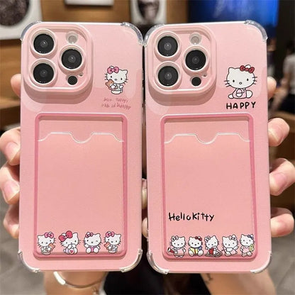Hello Kitty Phone Case For IPhone 16 15 14 13 12 11 Pro Max 14 15 16 Plus 12 13 Mini 16E Photo Card Holder Wallet Clear Cover