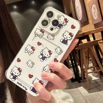 Hello Kitty Phone Case For IPhone 16 15 14 13 12 11 Pro Max 14 15 16 Plus 12 13 Mini 16E Photo Card Holder Wallet Clear Cover