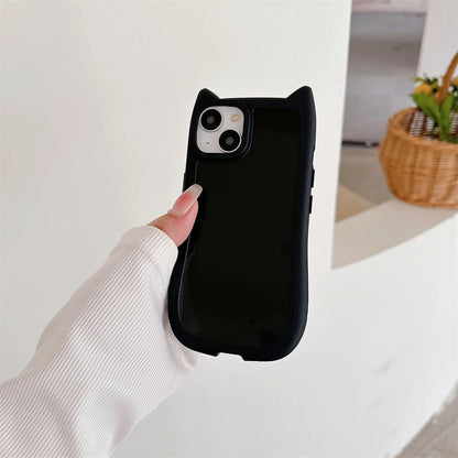 Korean Cute 3D Kitten Cats Ear Solid color Phone Case For iPhone 15 14 13 11 12 Pro Max Girl Silicone Shockproof Soft Cover