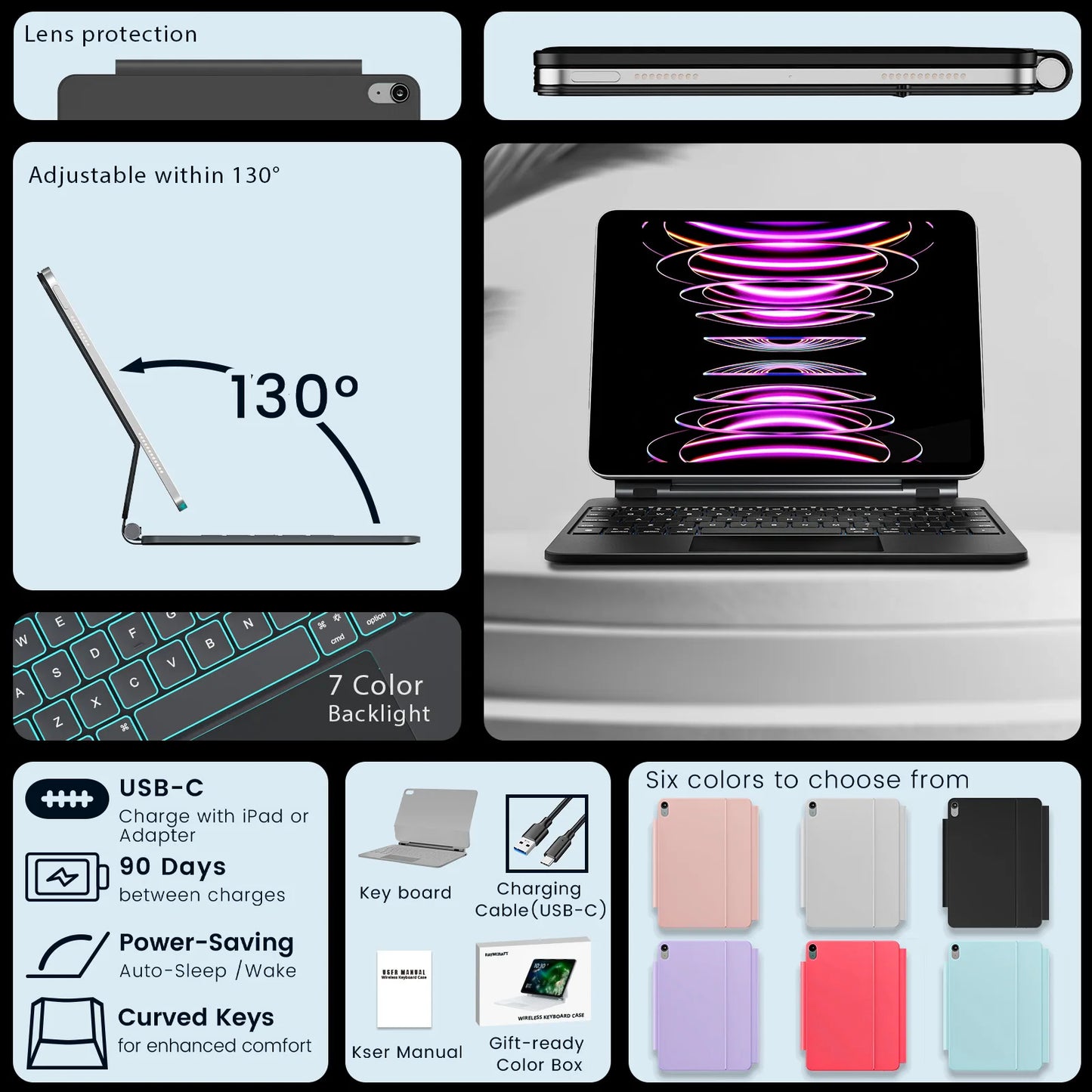 Magic Keyboard Case for iPad Air 4/5/6/7 – Smart Cover with Keyboard for iPad Pro 11” 2018–2022