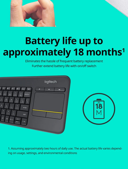 Logitech K400Plus Wireless Keyboard with Touch Panel Android Smart TV PC Laptop Office Keyboard Original binding
