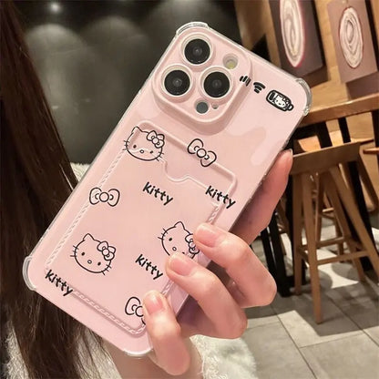 Hello Kitty Phone Case For IPhone 16 15 14 13 12 11 Pro Max 14 15 16 Plus 12 13 Mini 16E Photo Card Holder Wallet Clear Cover
