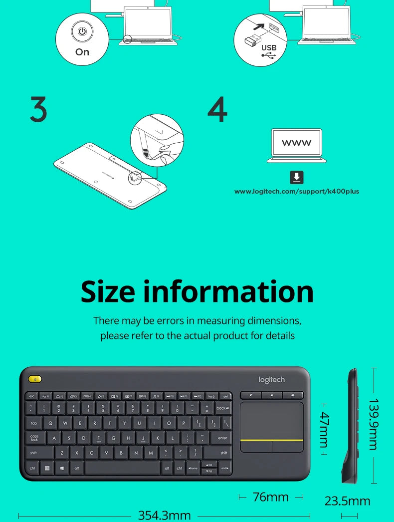 Logitech K400Plus Android Smart TV Laptop Touch Panel Wireless Touch Keyboard