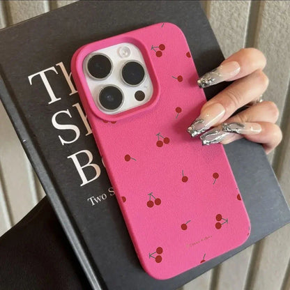 Cute Cartoon Cherry Silicone Phone Case – Lichee Pattern Protective Cover for iPhone 16/15/14/13/12/11 Pro Max/Plus/XR/XS Max