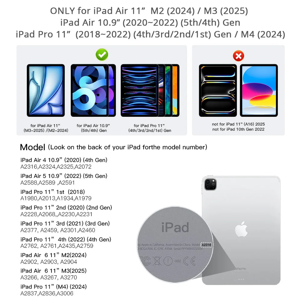 Magic Keyboard Case for iPad Air 4/5/6/7 – Smart Cover with Keyboard for iPad Pro 11” 2018–2022