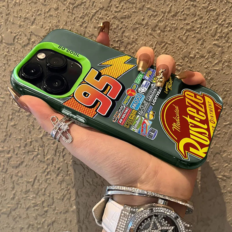 Lightning McQueen 95 Cars Plating Case for iPhone 13 14 16 15 12 11 Pro Max XS X XR 8 7 Plus SE 2020 Shockproof Matte Hard Cover