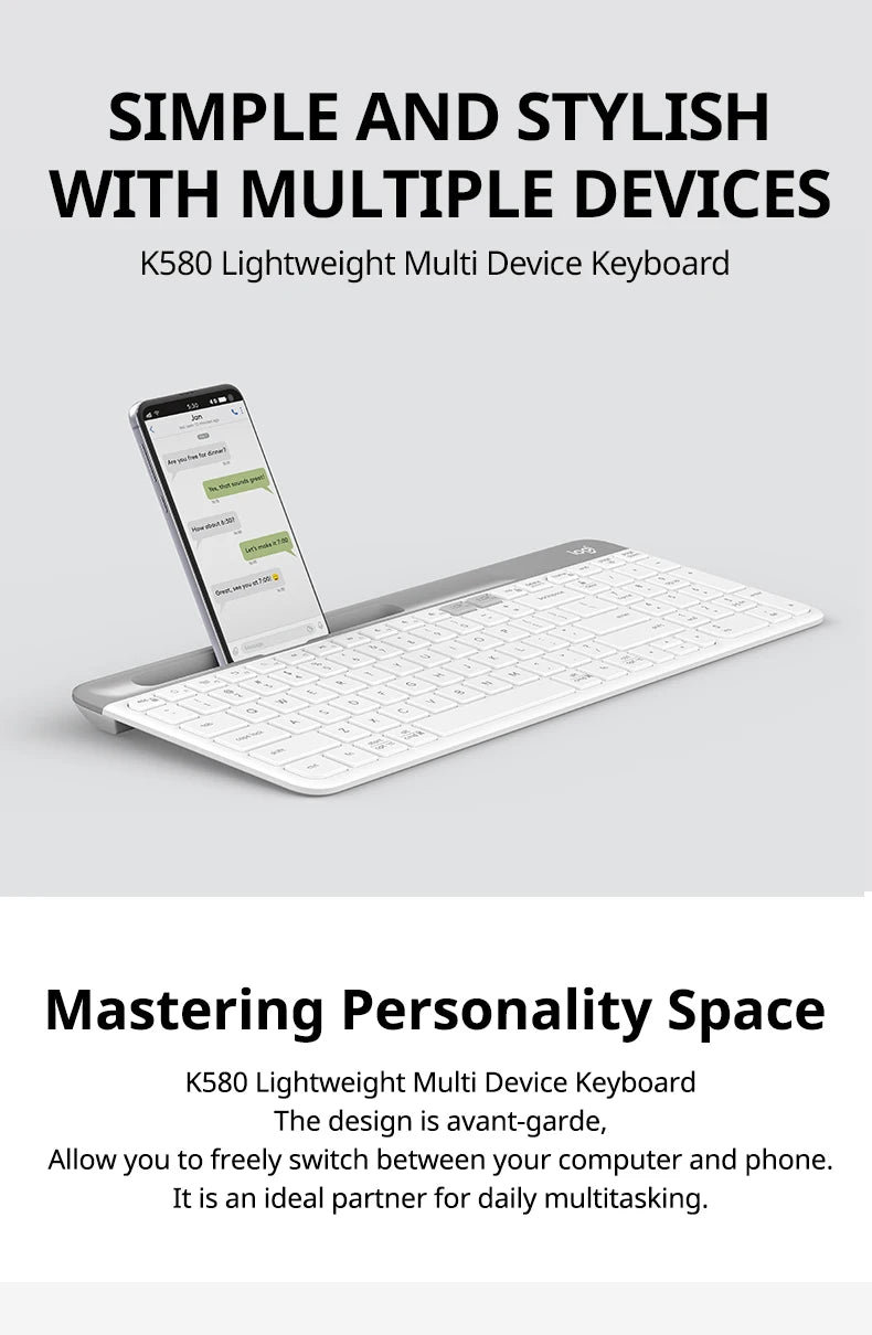 Logitech K580 Wireless Keyboard Portable Thin Light Multi-device Office Keyboard For PC Tablet Laptop Ipad Office Computer