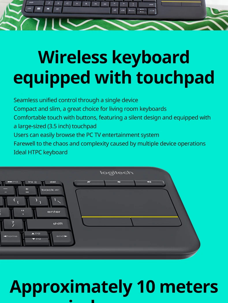 Logitech K400Plus Wireless Keyboard with Touch Panel Android Smart TV PC Laptop Office Keyboard Original binding