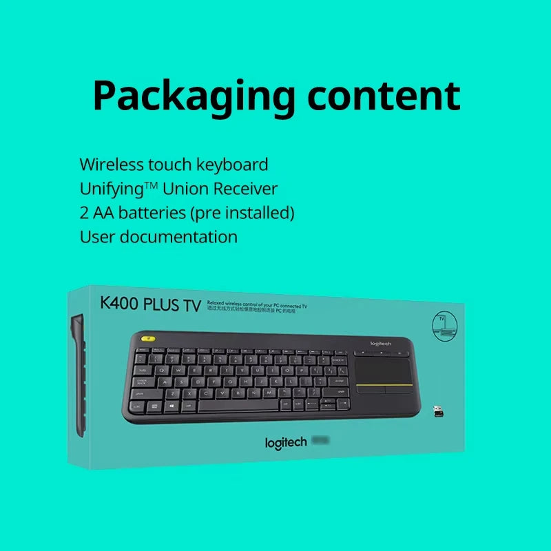 Logitech K400Plus Wireless Keyboard with Touch Panel Android Smart TV PC Laptop Office Keyboard Original binding