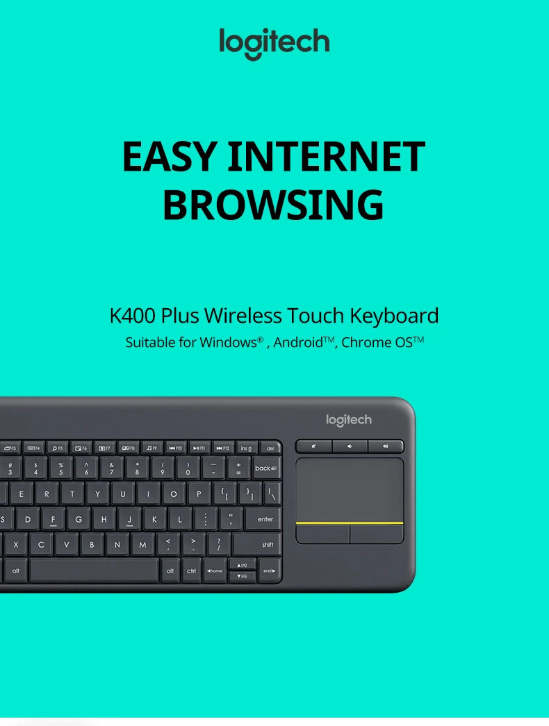 Logitech K400Plus Wireless Keyboard with Touch Panel Android Smart TV PC Laptop Office Keyboard Original binding