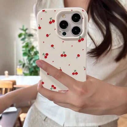 For iPhone 17 16 15 14 13 12 11 Pro Max CaseCute Cartoon Cherry Lichee Pattern Silicone Cover For iPhone XS Max XR 16 Plus Funda