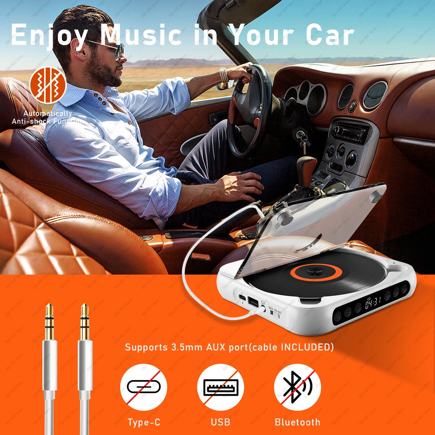 KC-918 CD Player Portable Bluetooth Music Player CD Runner Dustproof Cover 6 Modes A-B Repeat Timer With Remote Control