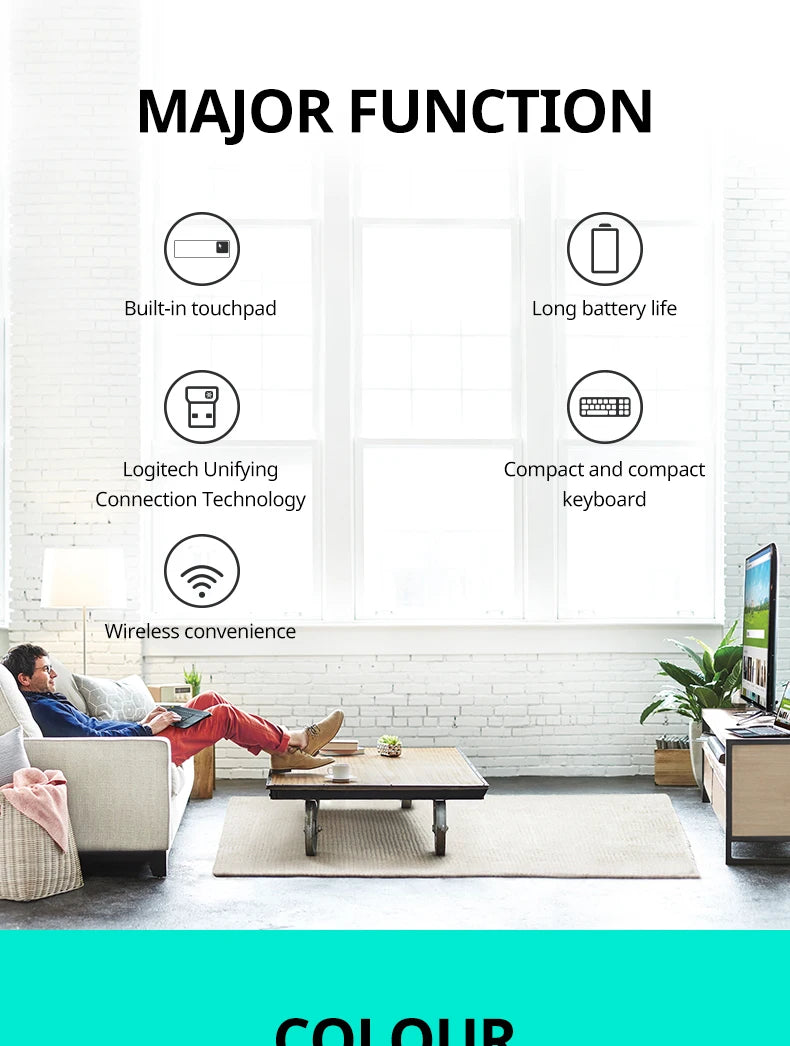 Logitech K400Plus Wireless Keyboard with Touch Panel Android Smart TV PC Laptop Office Keyboard Original binding