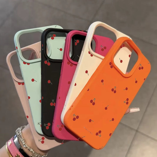 Cute Cartoon Cherry Silicone Phone Case – Lichee Pattern Protective Cover for iPhone 16/15/14/13/12/11 Pro Max/Plus/XR/XS Max