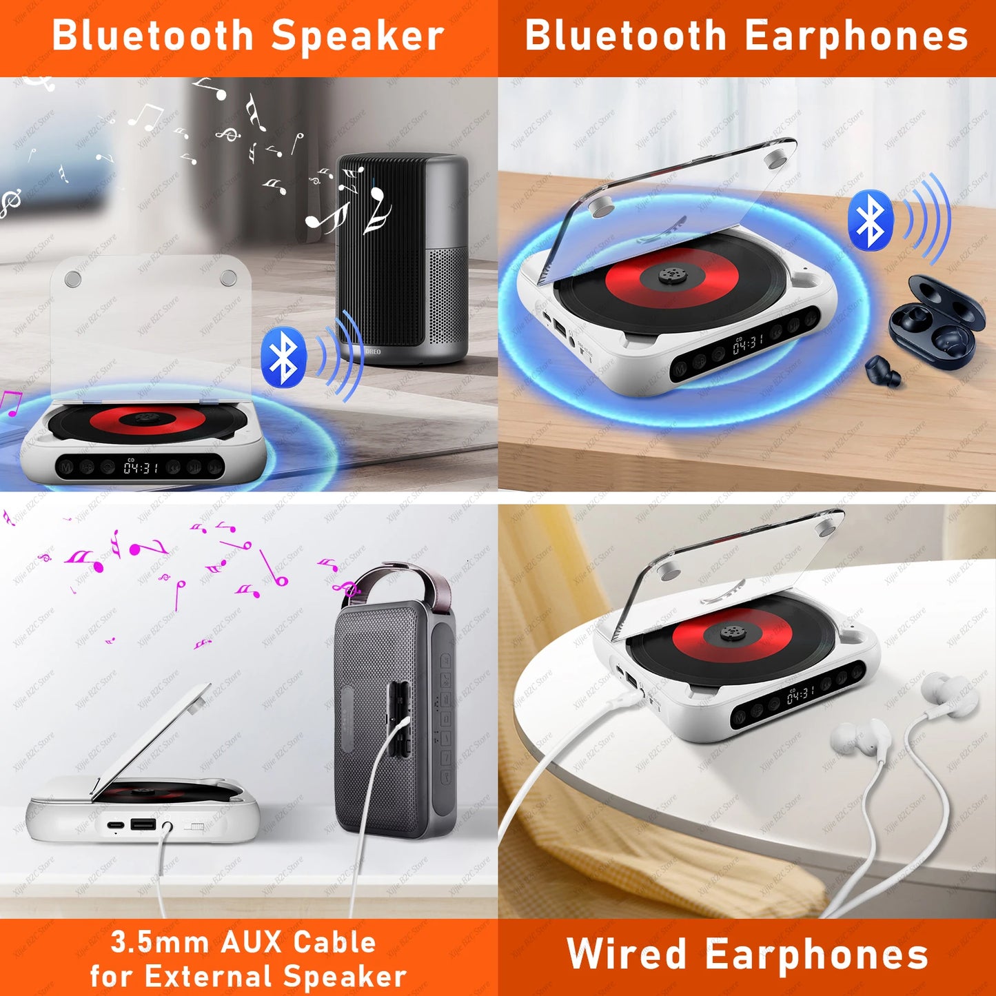 KC-918 CD Player Portable Bluetooth Music Player CD Runner Dustproof Cover 6 Modes A-B Repeat Timer With Remote Control