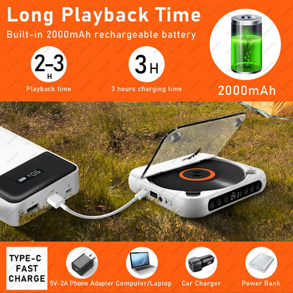 KC-918 CD Player Portable Bluetooth Music Player CD Runner Dustproof Cover 6 Modes A-B Repeat Timer With Remote Control