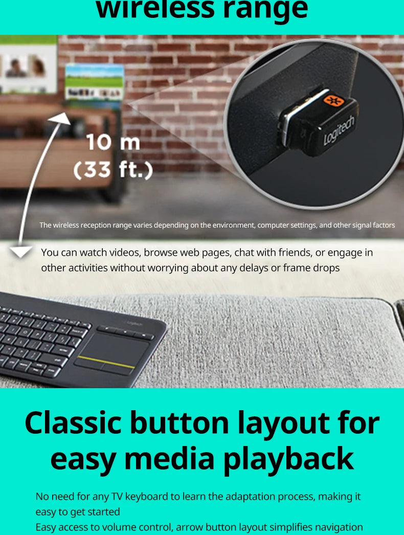 Logitech K400Plus Wireless Keyboard with Touch Panel Android Smart TV PC Laptop Office Keyboard Original binding