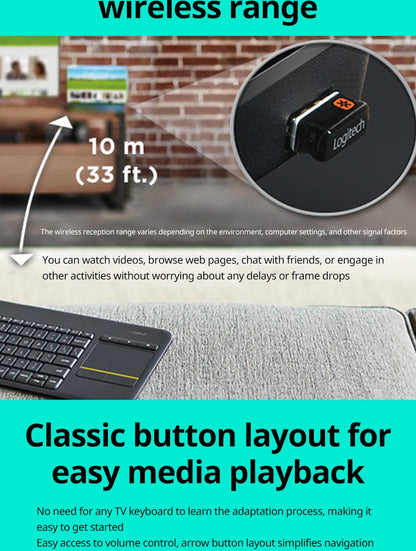 Logitech K400Plus Wireless Keyboard with Touch Panel Android Smart TV PC Laptop Office Keyboard Original binding