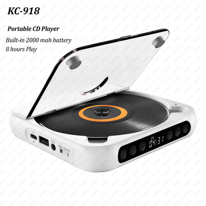 KC-918 CD Player Portable Bluetooth Music Player CD Runner Dustproof Cover 6 Modes A-B Repeat Timer With Remote Control