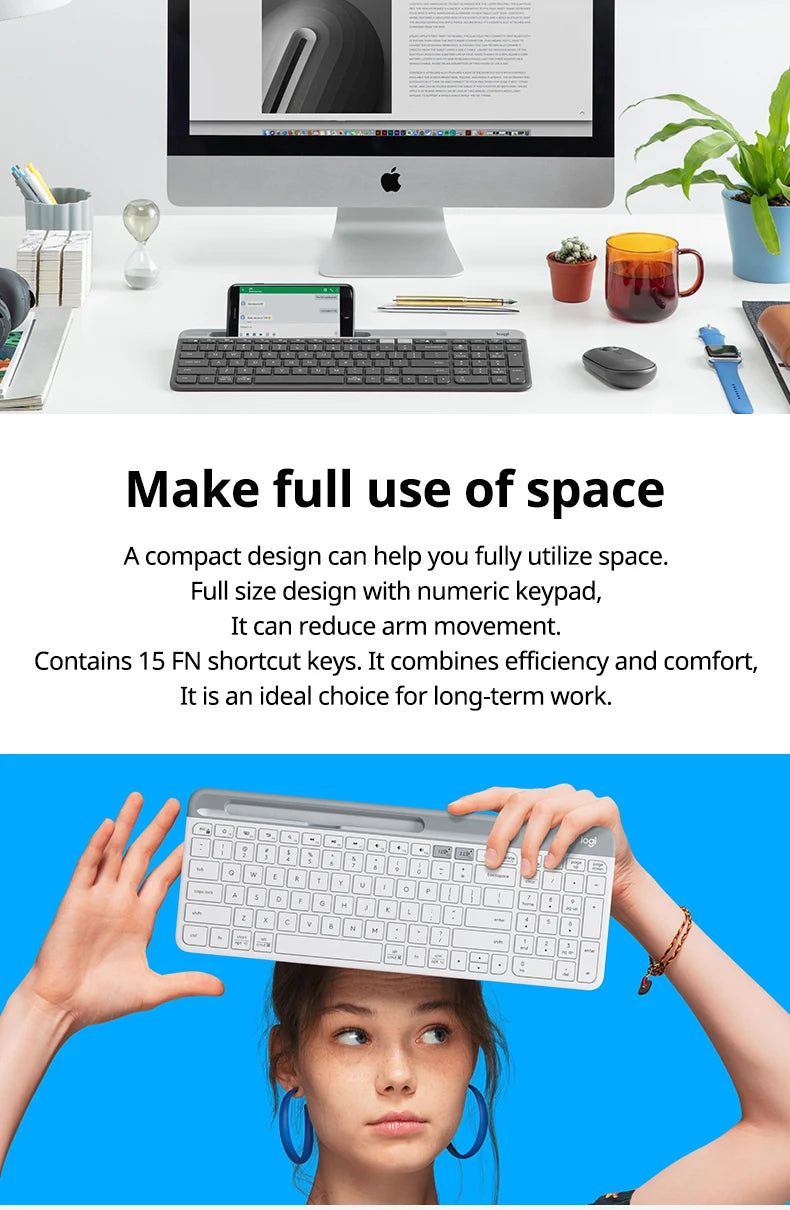 Logitech K580 Wireless Keyboard Portable Thin Light Multi-device Office Keyboard For PC Tablet Laptop Ipad Office Computer