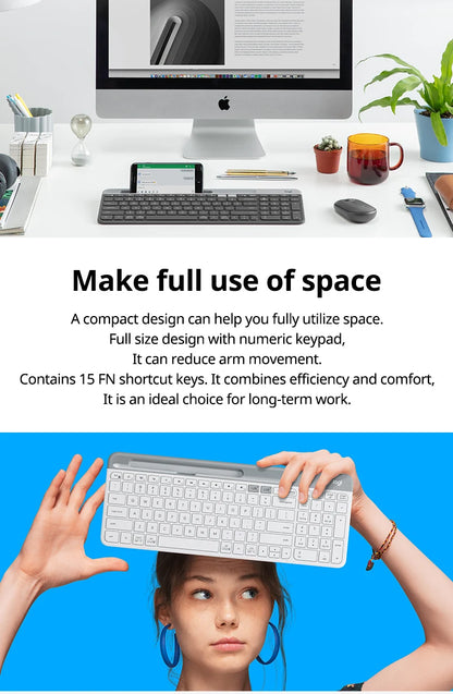 Logitech K580 Wireless Keyboard Portable Thin Light Multi-device Office Keyboard For PC Tablet Laptop Ipad Office Computer